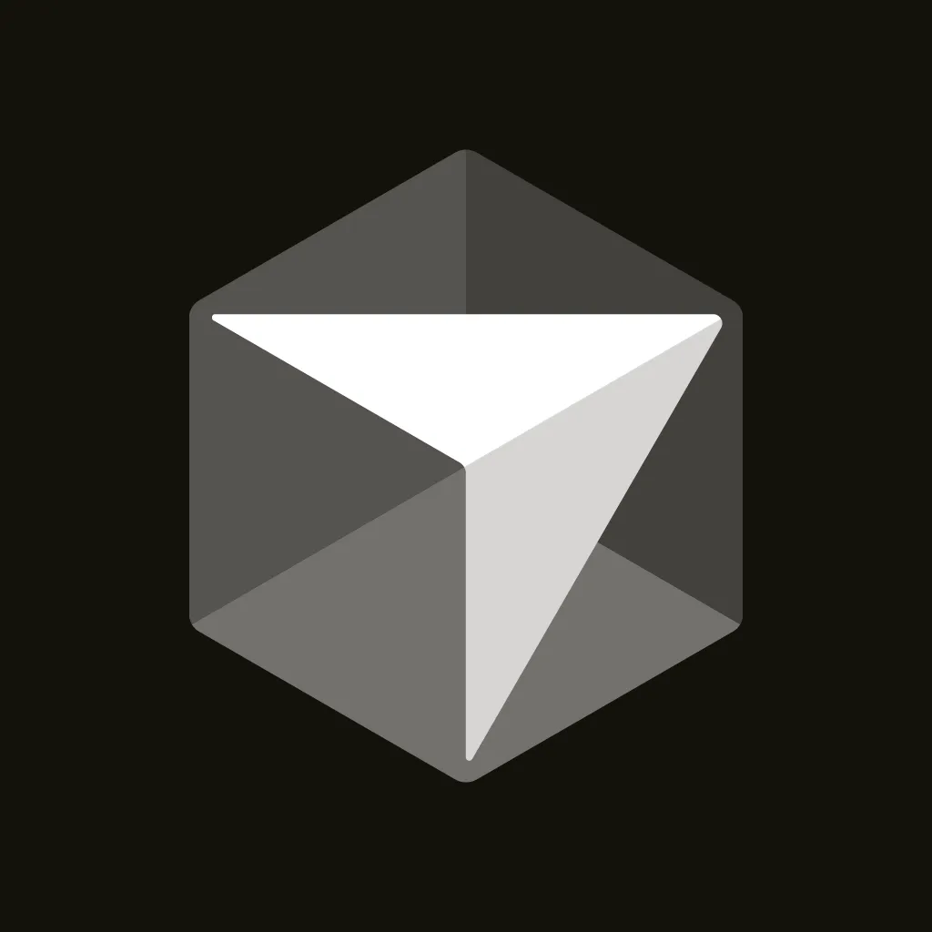 Three-dimensional hexagonal shape with a white triangular face on a dark background.