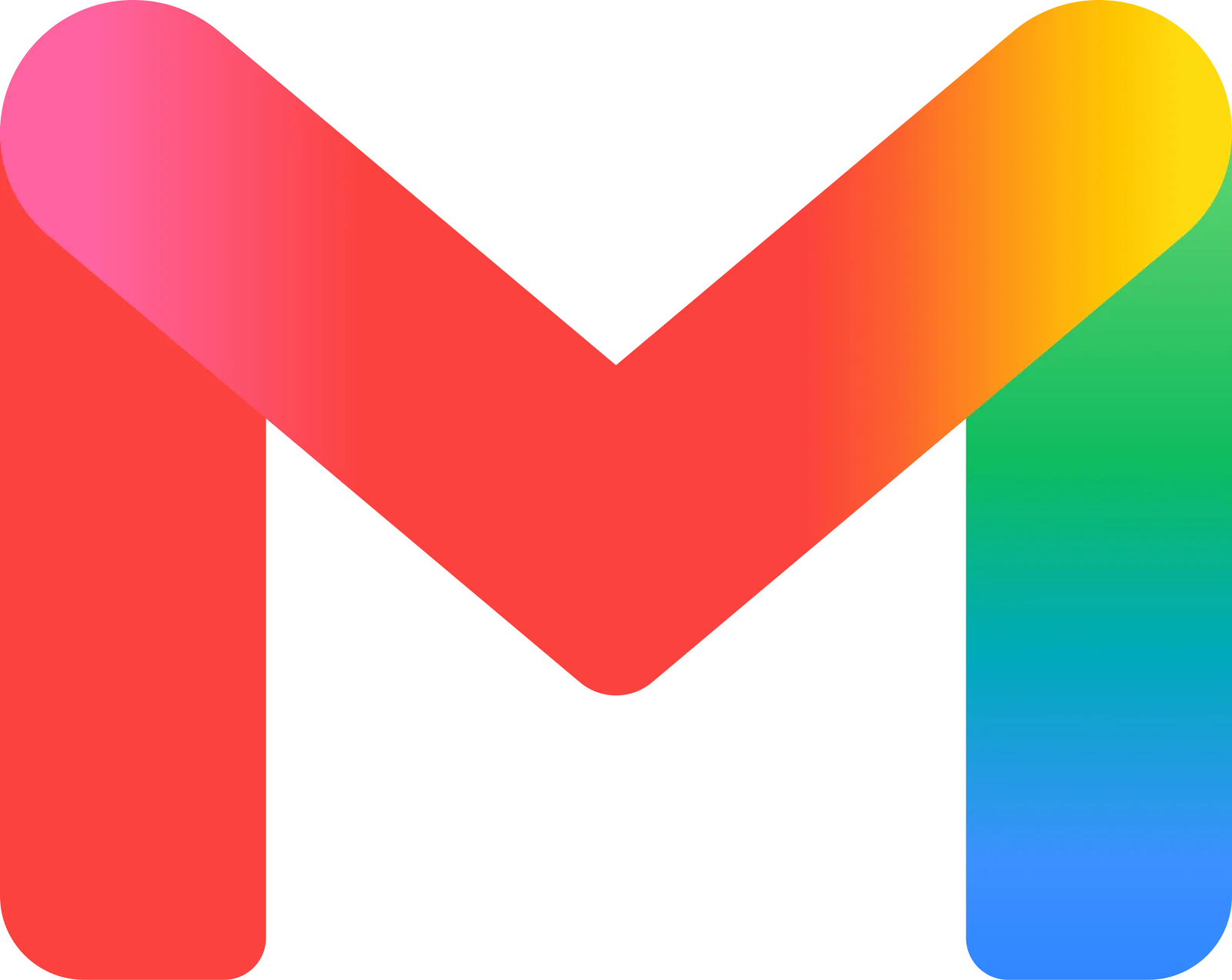 Colorful gradient M letter icon with rounded edges on a black background.