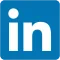 LinkedIn logo with white letters 'in' on a blue rounded square background.
