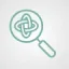 Icono de lupa con un intrincado patrón de nudos en el interior, que simboliza la búsqueda o la investigación.