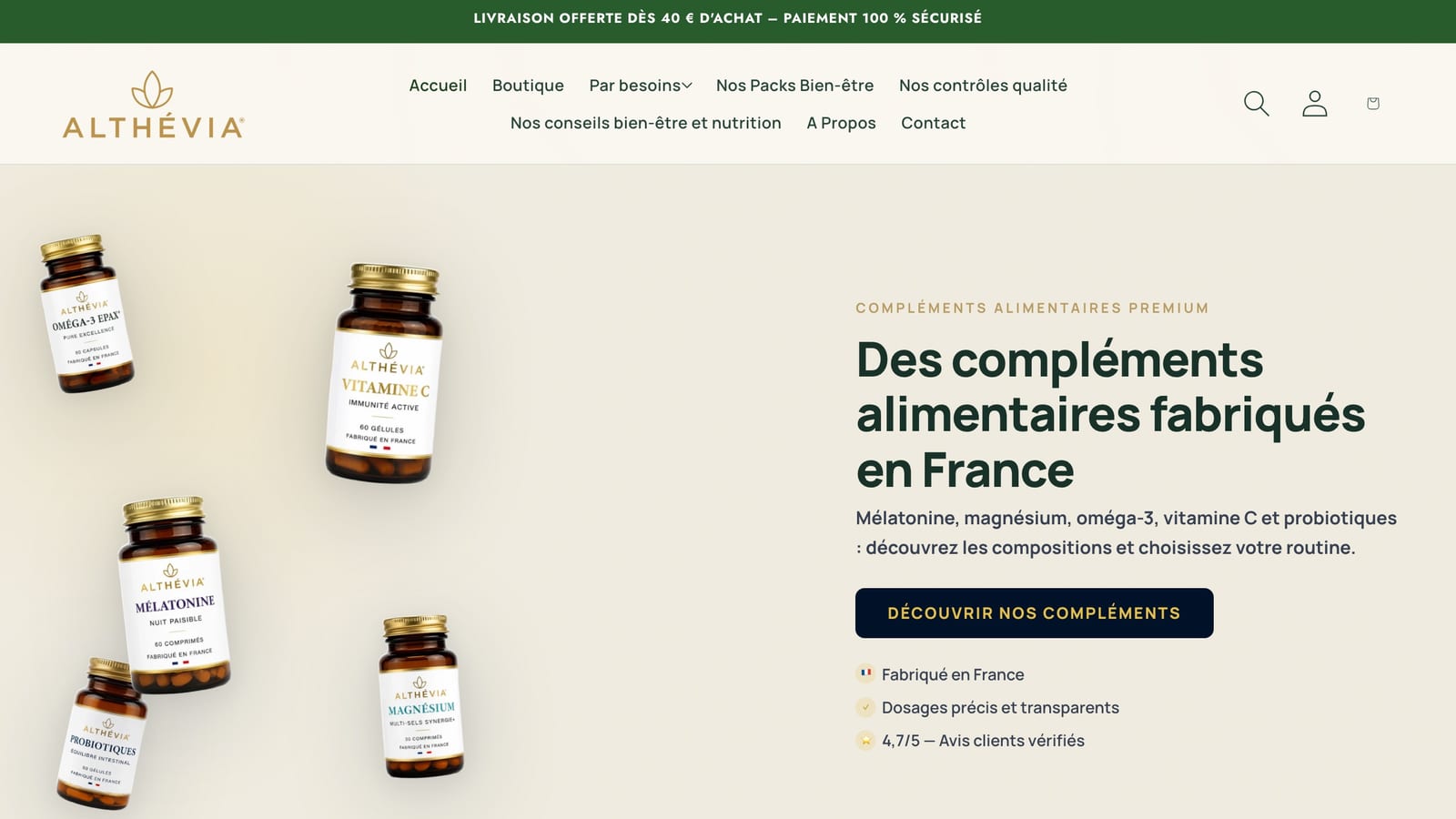 Althévia website homepage