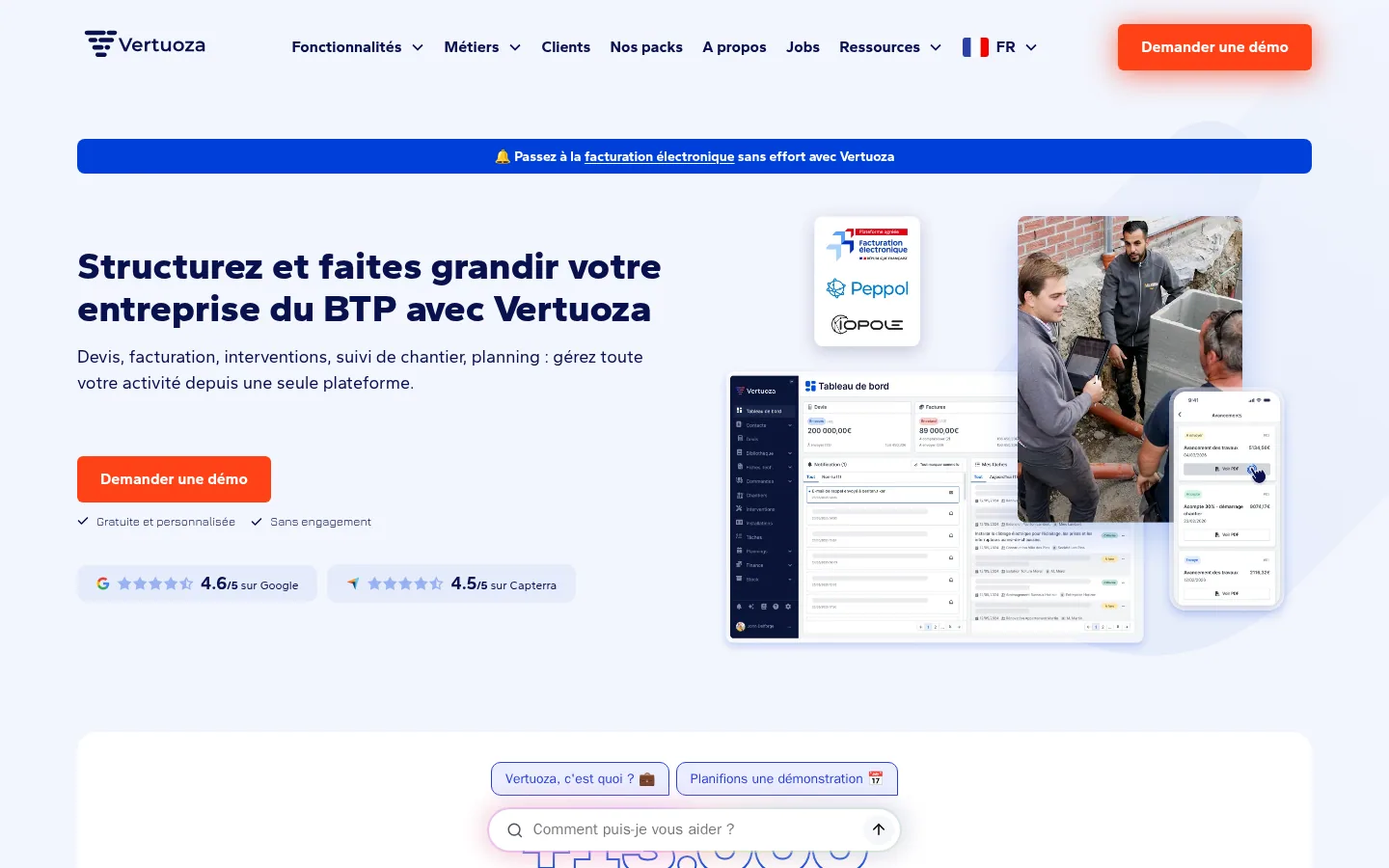 Startseite der Software Vertuoza