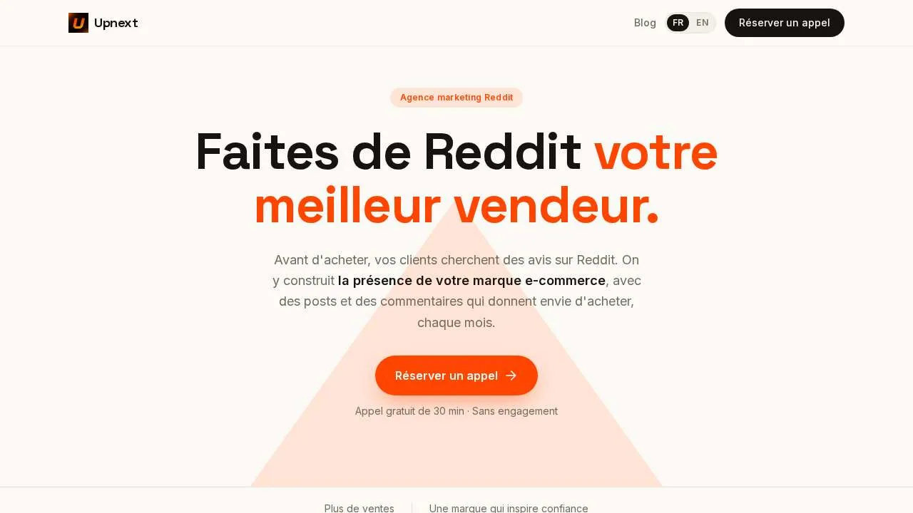 Homepage of the Reddit marketing agency Upnext Agency