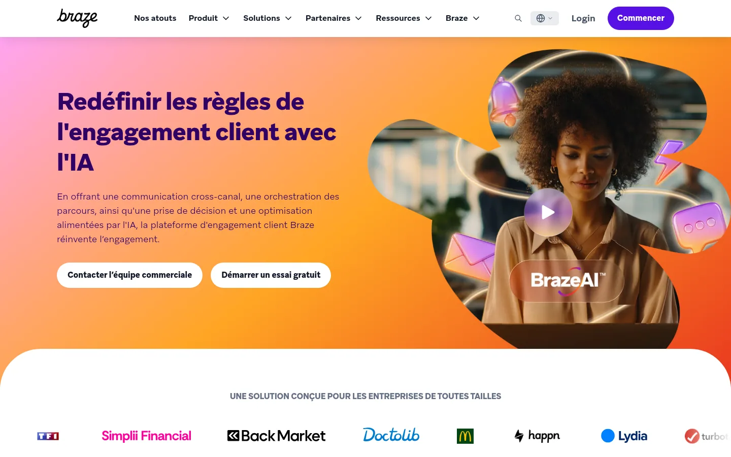 Homepage of the Braze software