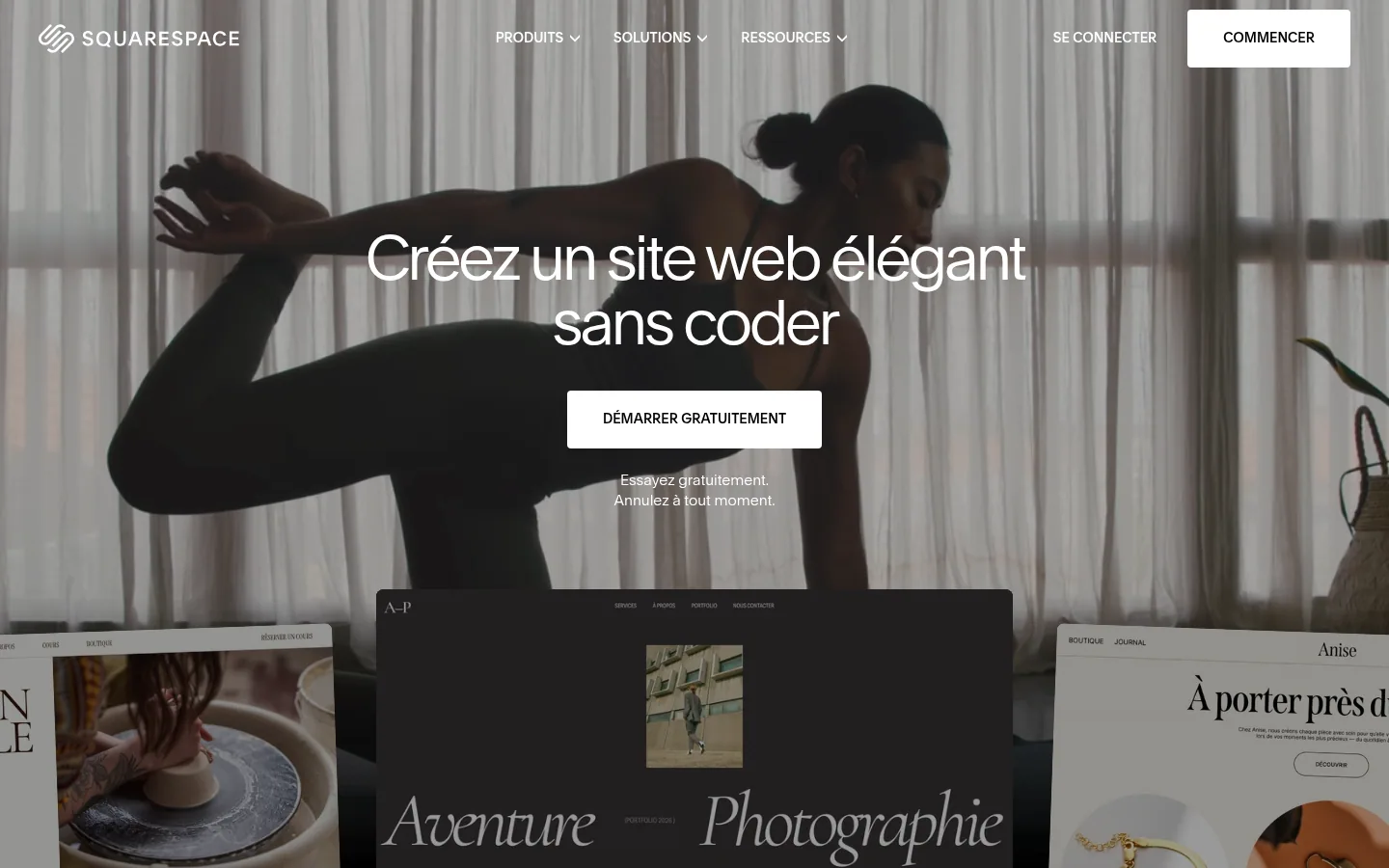 Homepage del software Squarespace