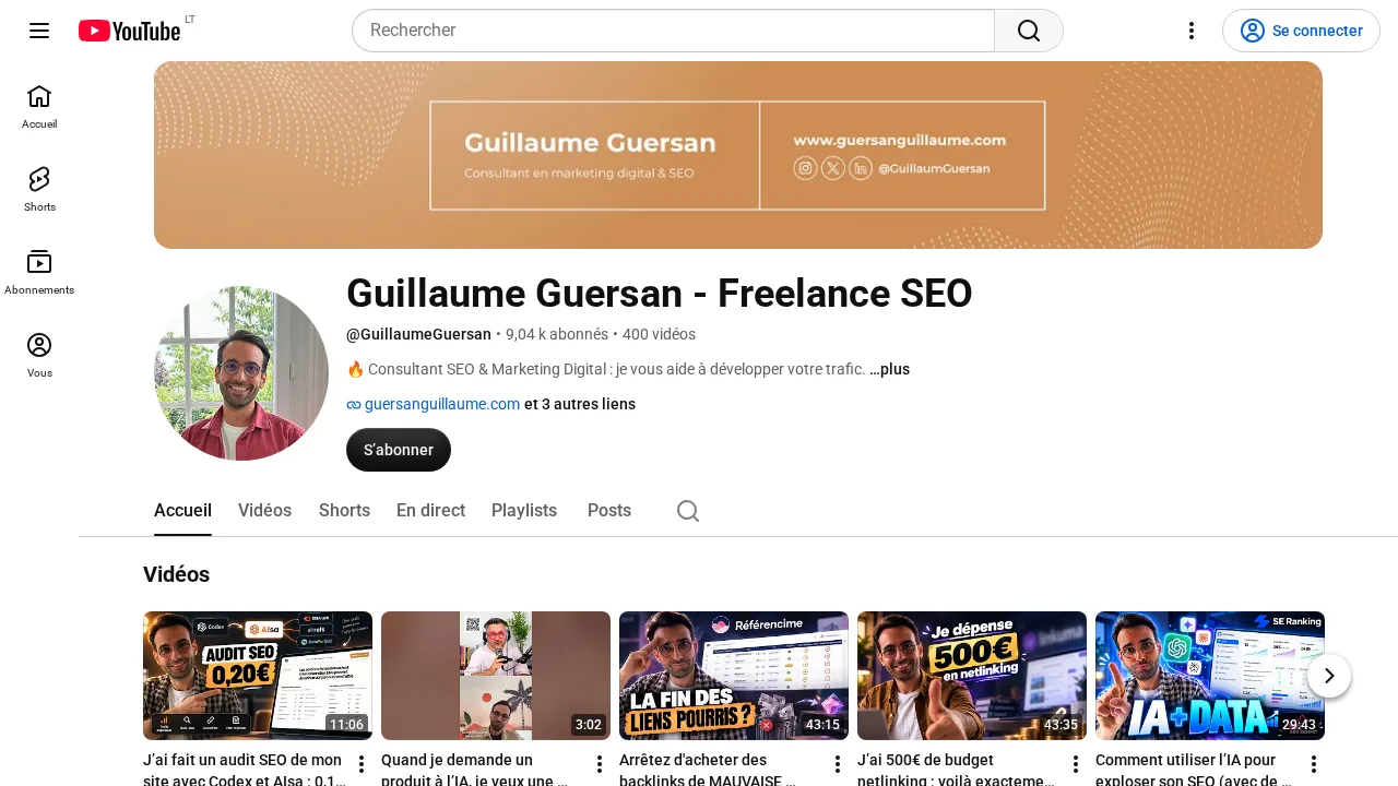 구독자 9.04k명에 SEO와 백링크 구축 영상이 있는 Guillaume Guersan, Freelance SEO의 YouTube 채널