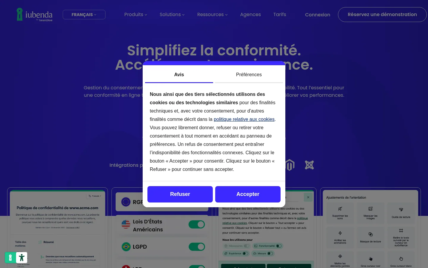 Startseite der Software iubenda