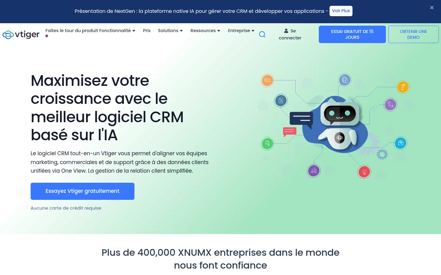 Vtiger software homepage