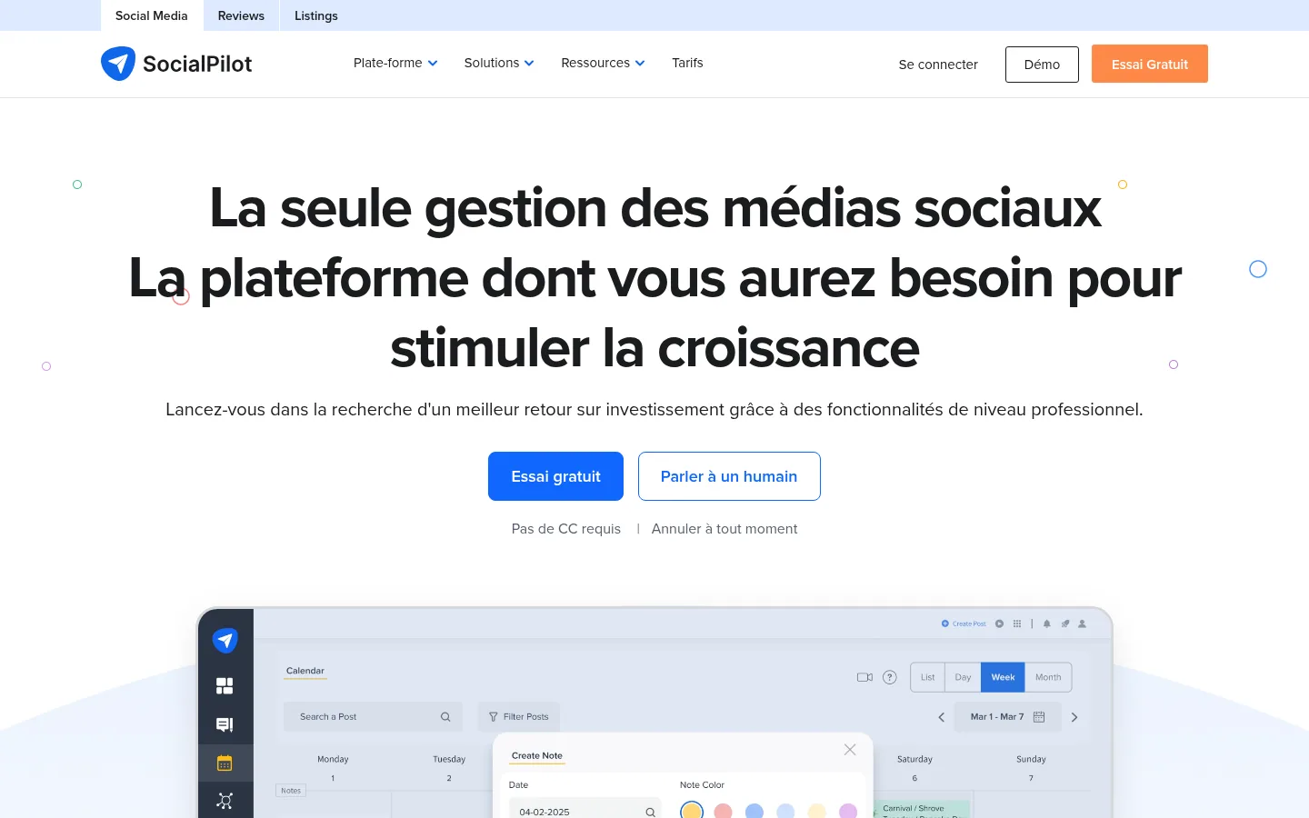 Homepage of the SocialPilot software