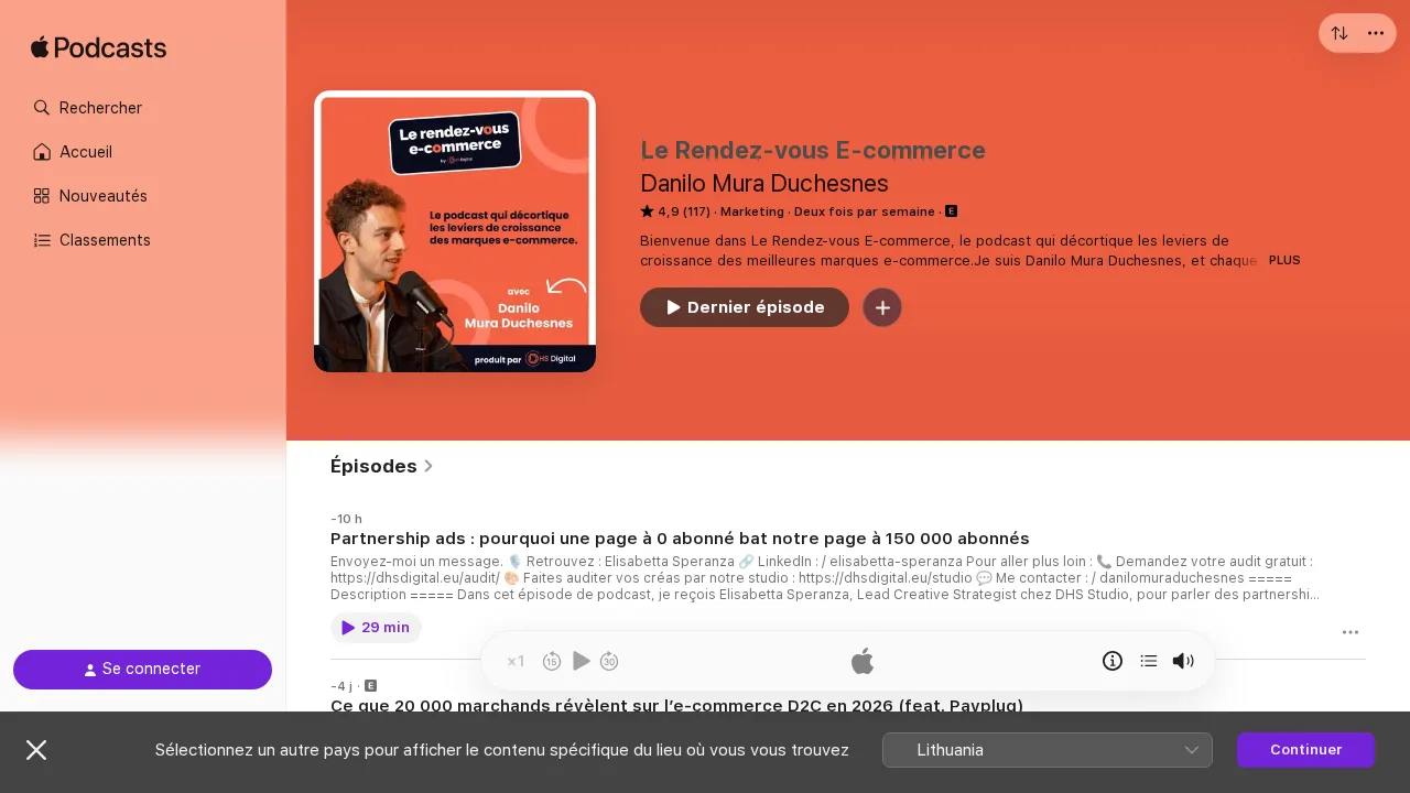 Danilo Duchesnes의 Le Rendez-vous E-commerce Apple Podcasts 페이지, 리뷰 117개에서 5점 만점에 4.9점
