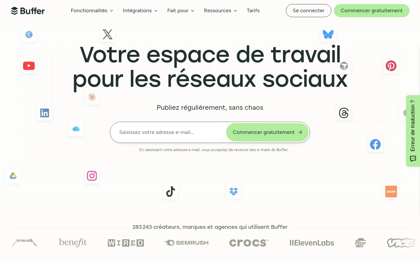 Homepage of the Buffer software