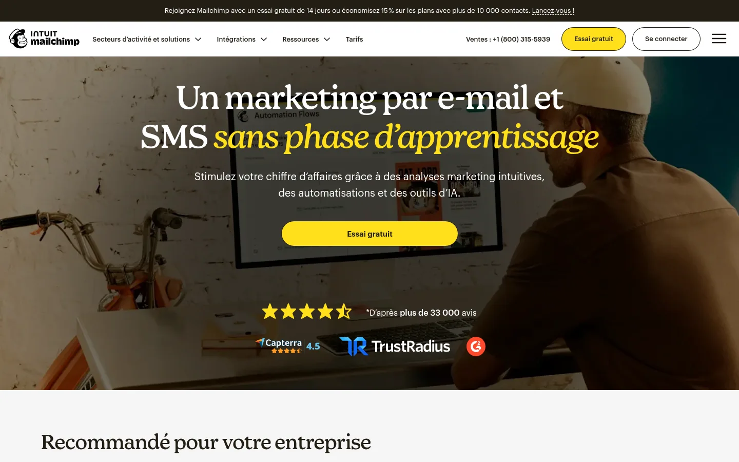 Homepage of the Mailchimp software