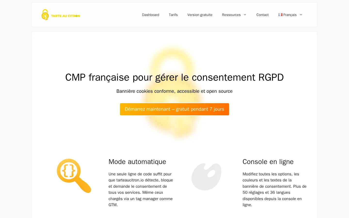 Startseite der Software tarteaucitron.io