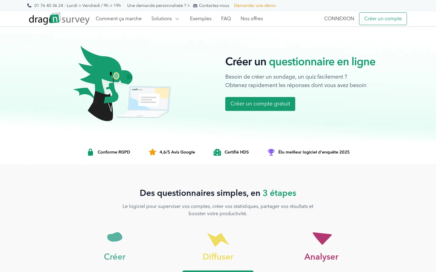 Homepage of the Drag'n Survey software