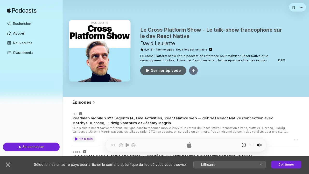 David Leuliette의 Le Cross Platform Show Apple Podcasts 페이지, 8개의 리뷰로 5.0점