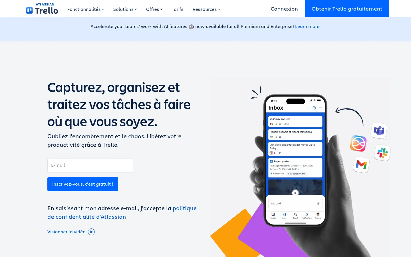 Trello software home page