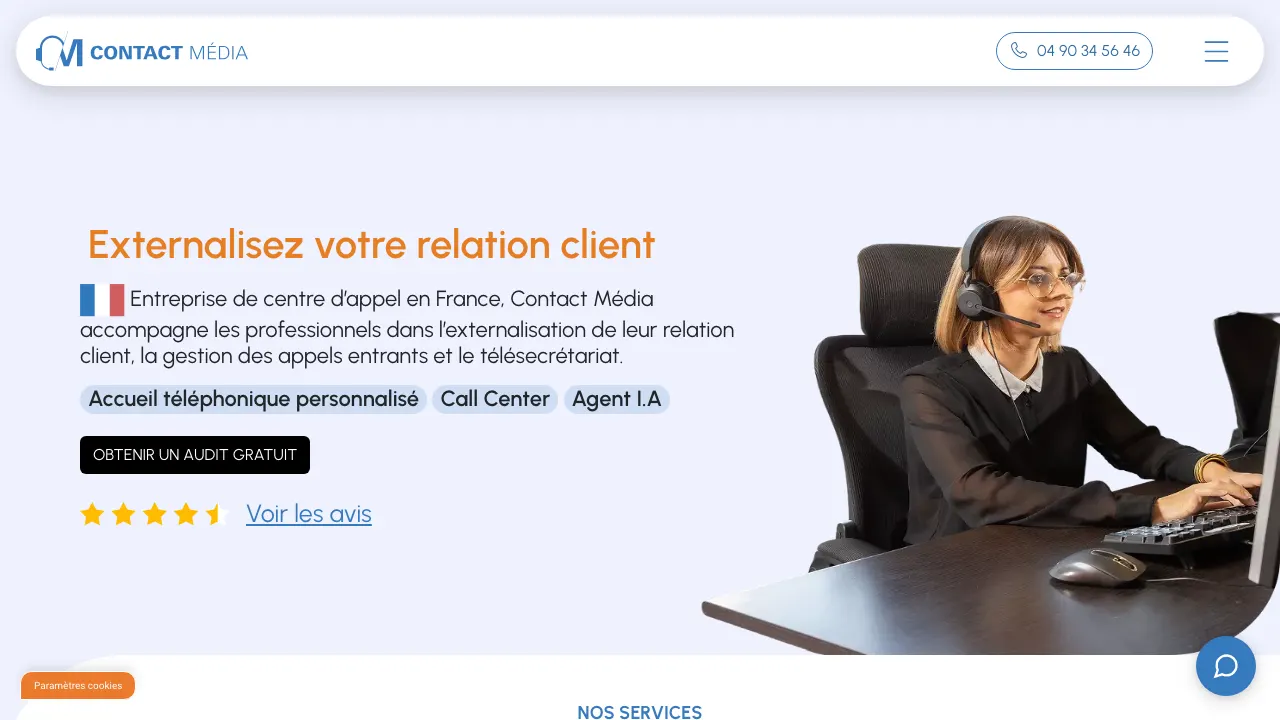 コールセンター兼営業開拓エージェンシーContact Médiaのウェブサイトのトップページ