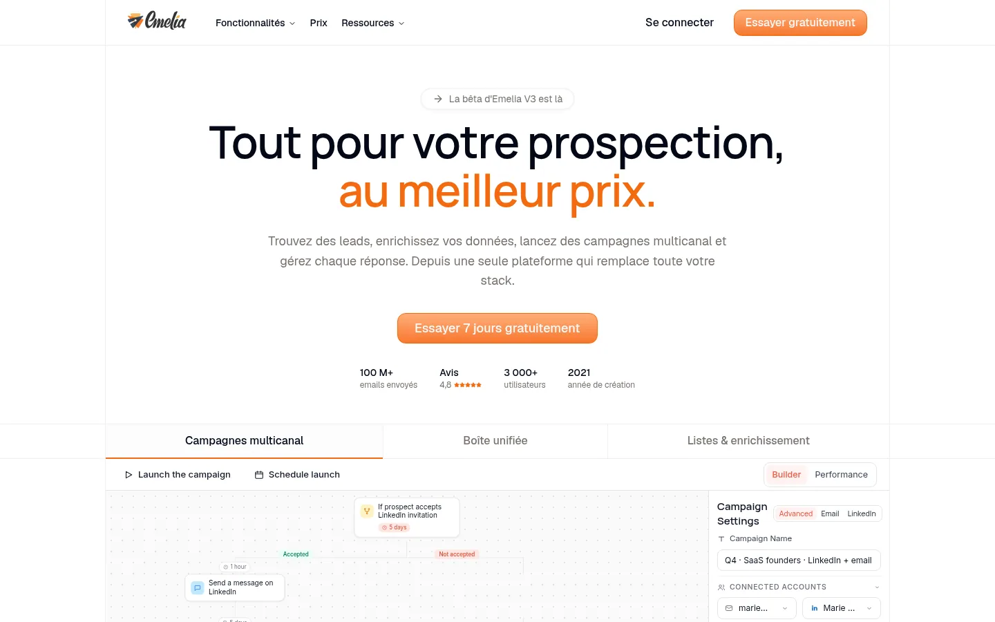 Homepage of the Emelia software