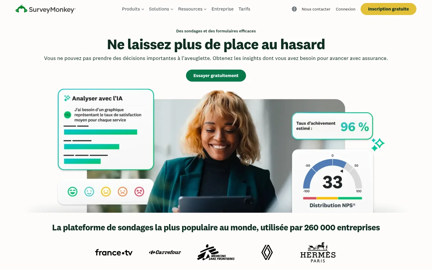 Homepage of the SurveyMonkey software