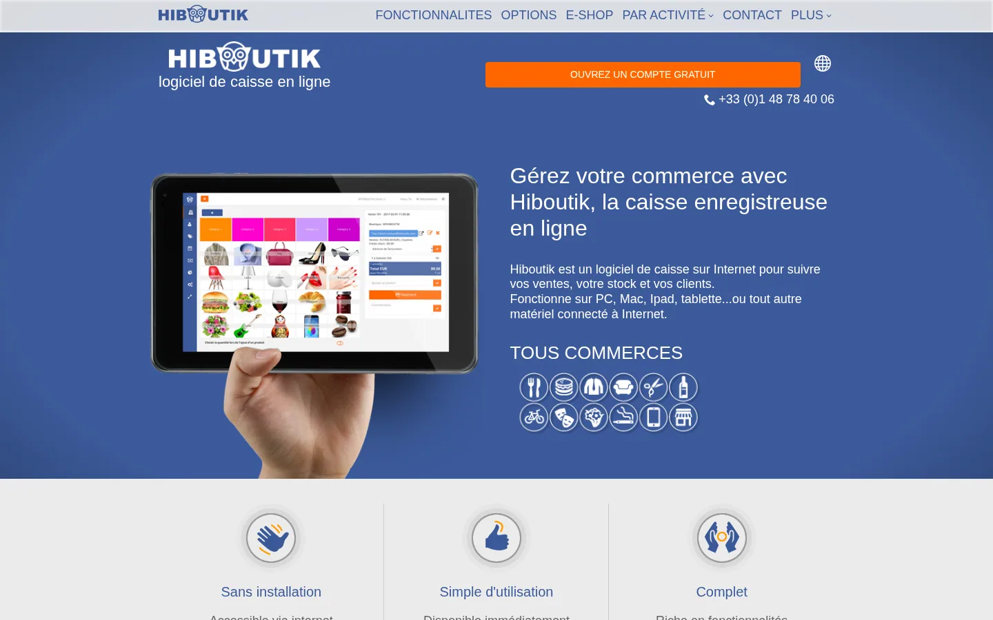 Homepage del software Hiboutik