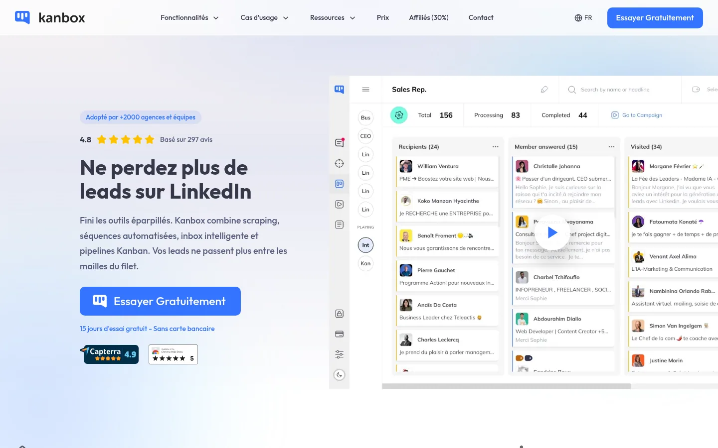 Homepage of the Kanbox software