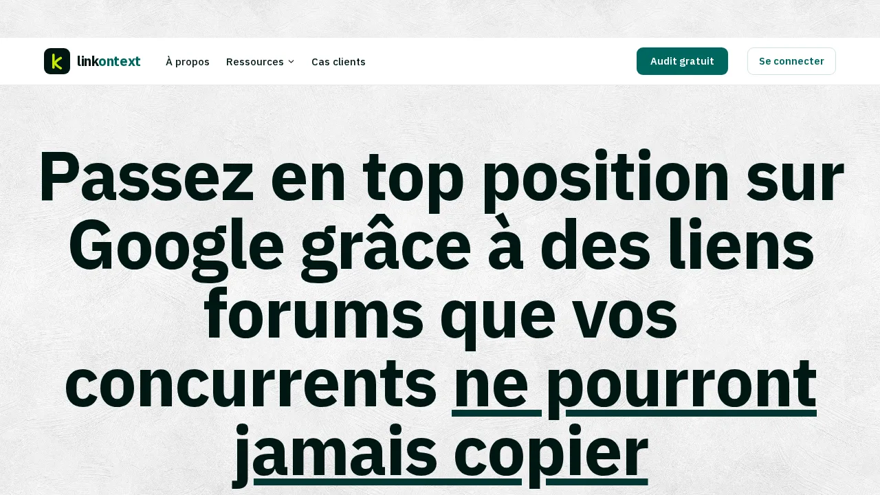 Axel Guyennot が創業したリンクビルディングサービス Linkontext のトップページ。フォーラムからのリンクで Google 上位表示を約束している