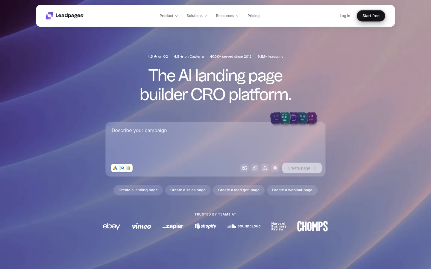 Leadpages software homepage