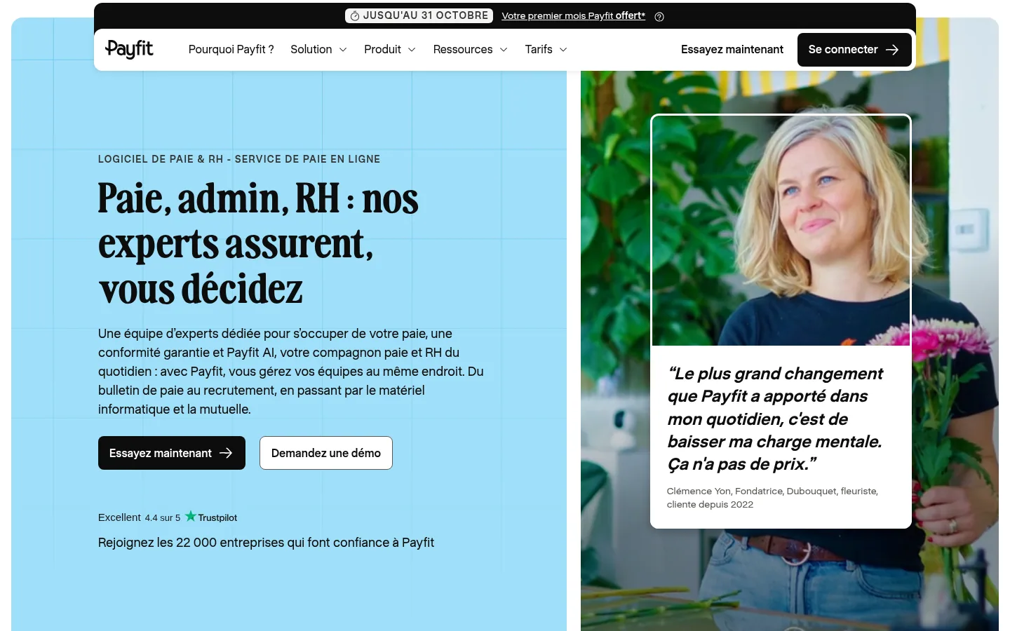 Home page del software Payfit