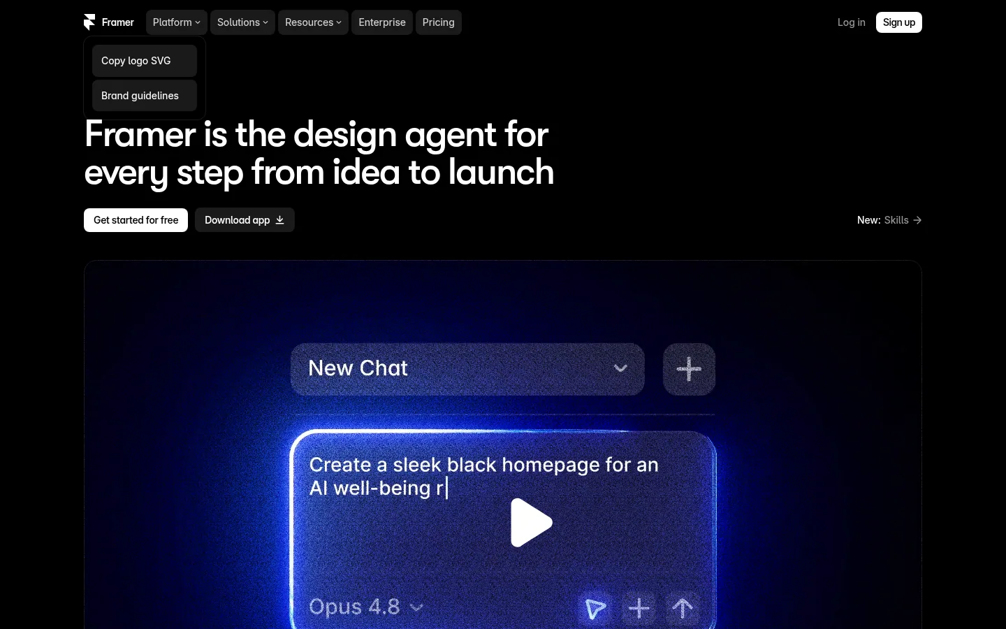 Homepage del software Framer