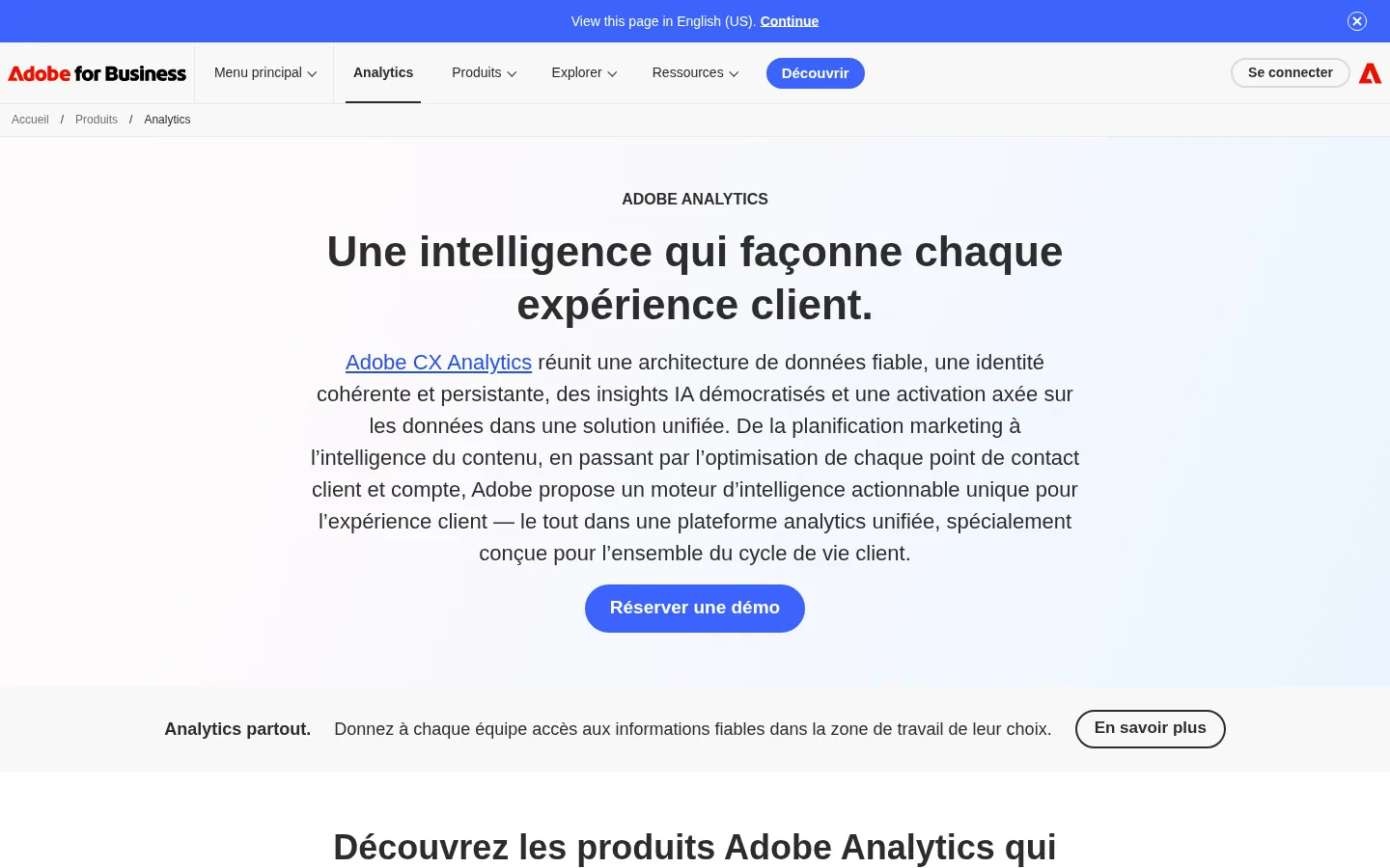 Home page del software Adobe Analytics