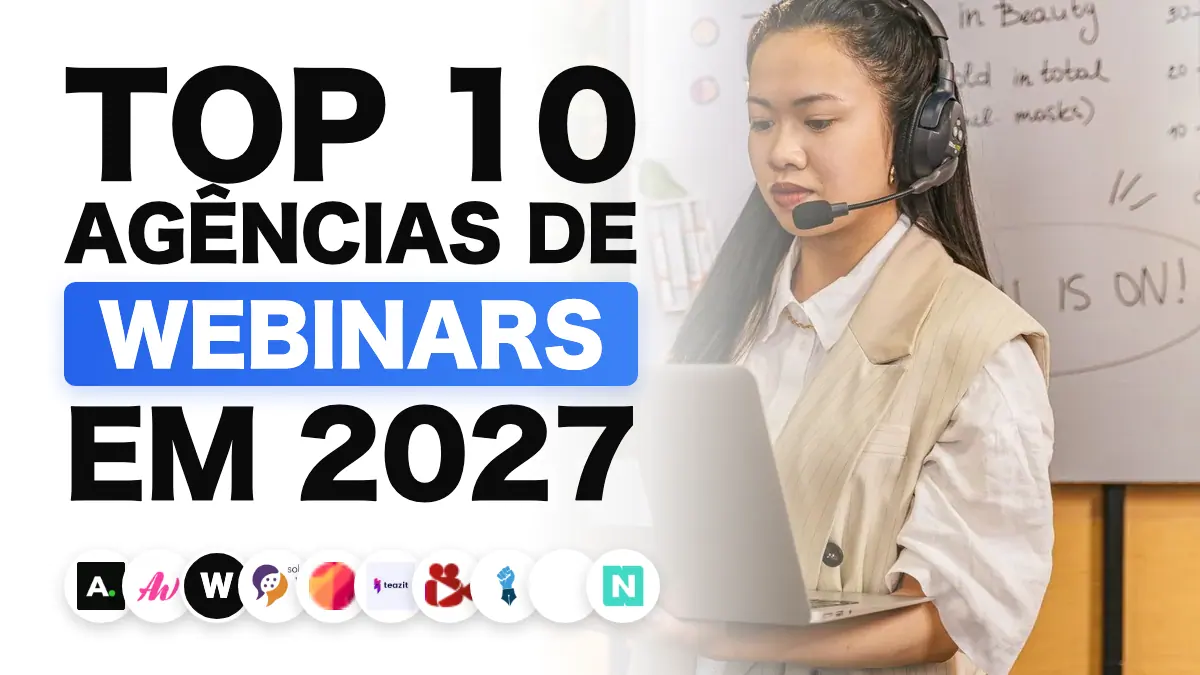 Palestrante apresentando um webinar ao vivo para uma audiência remota, ilustrando a classificação das melhores agências de webinar na França