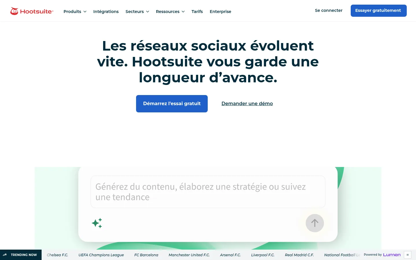 Homepage of the Hootsuite software