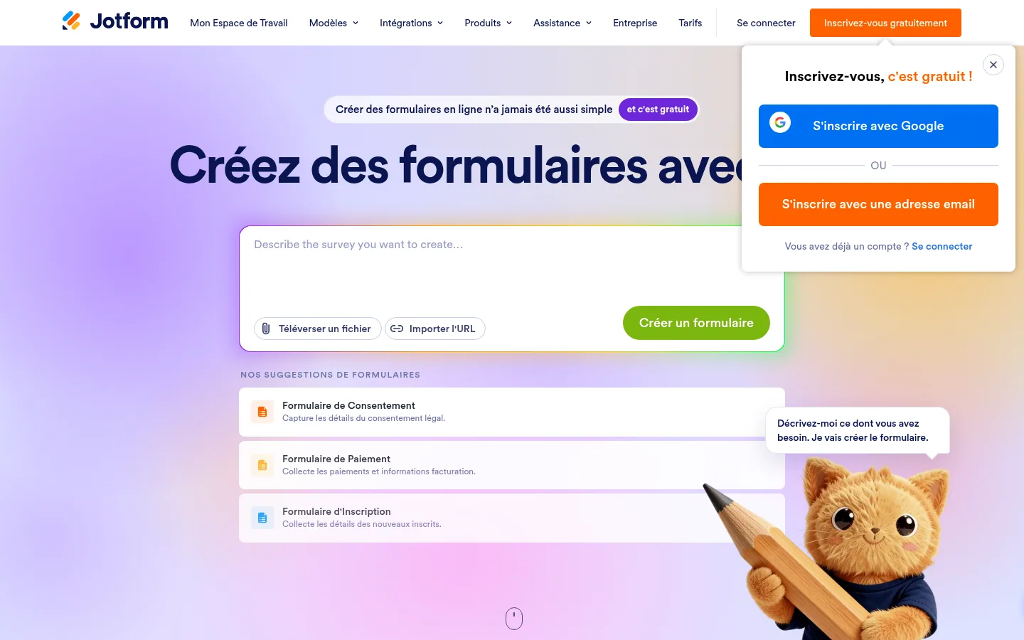 Homepage of the Jotform software