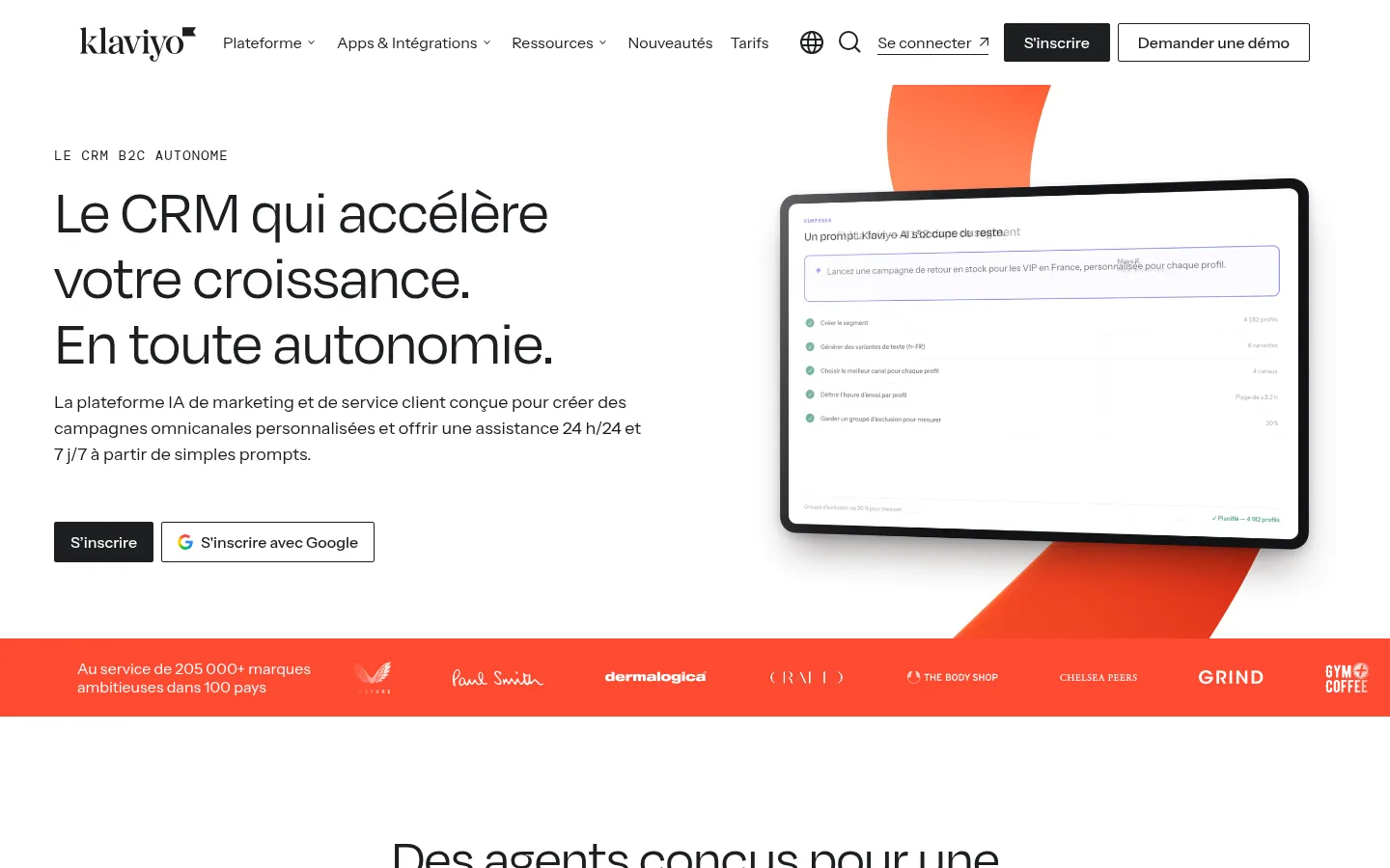 Homepage of the Klaviyo software