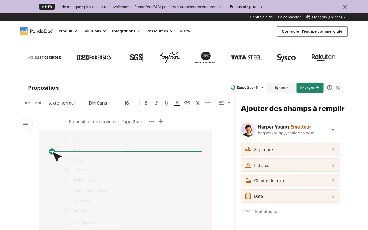 Homepage of the PandaDoc software