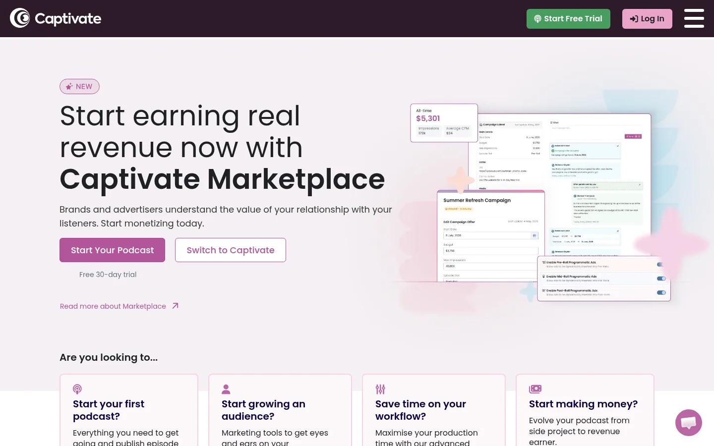 Homepage of the Captivate software