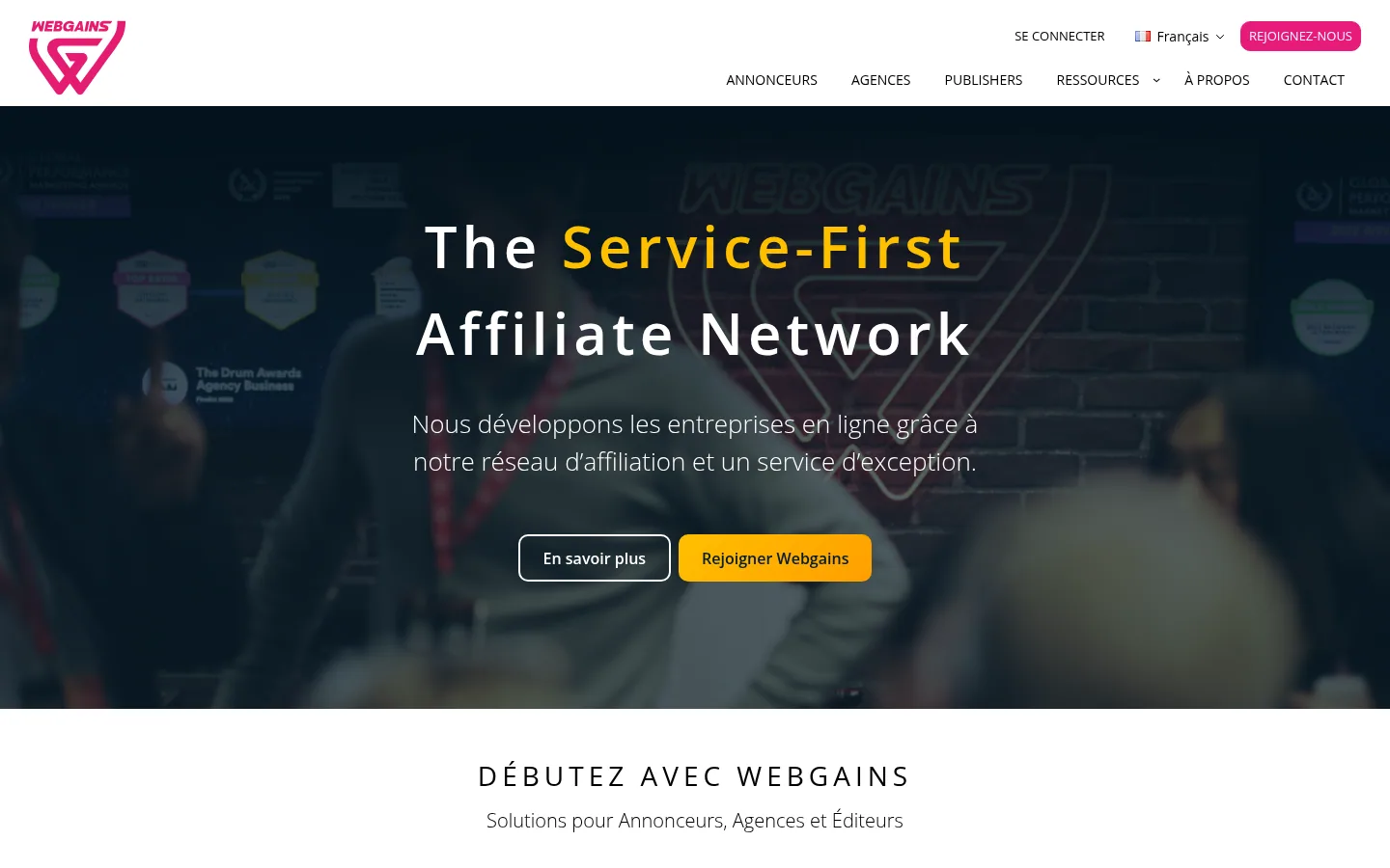 Homepage of the Webgains software