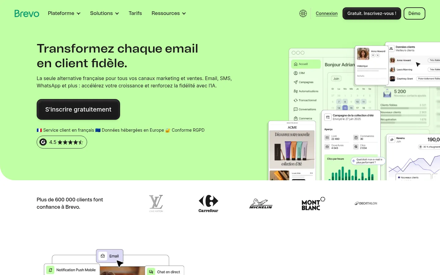 Homepage of the Brevo software