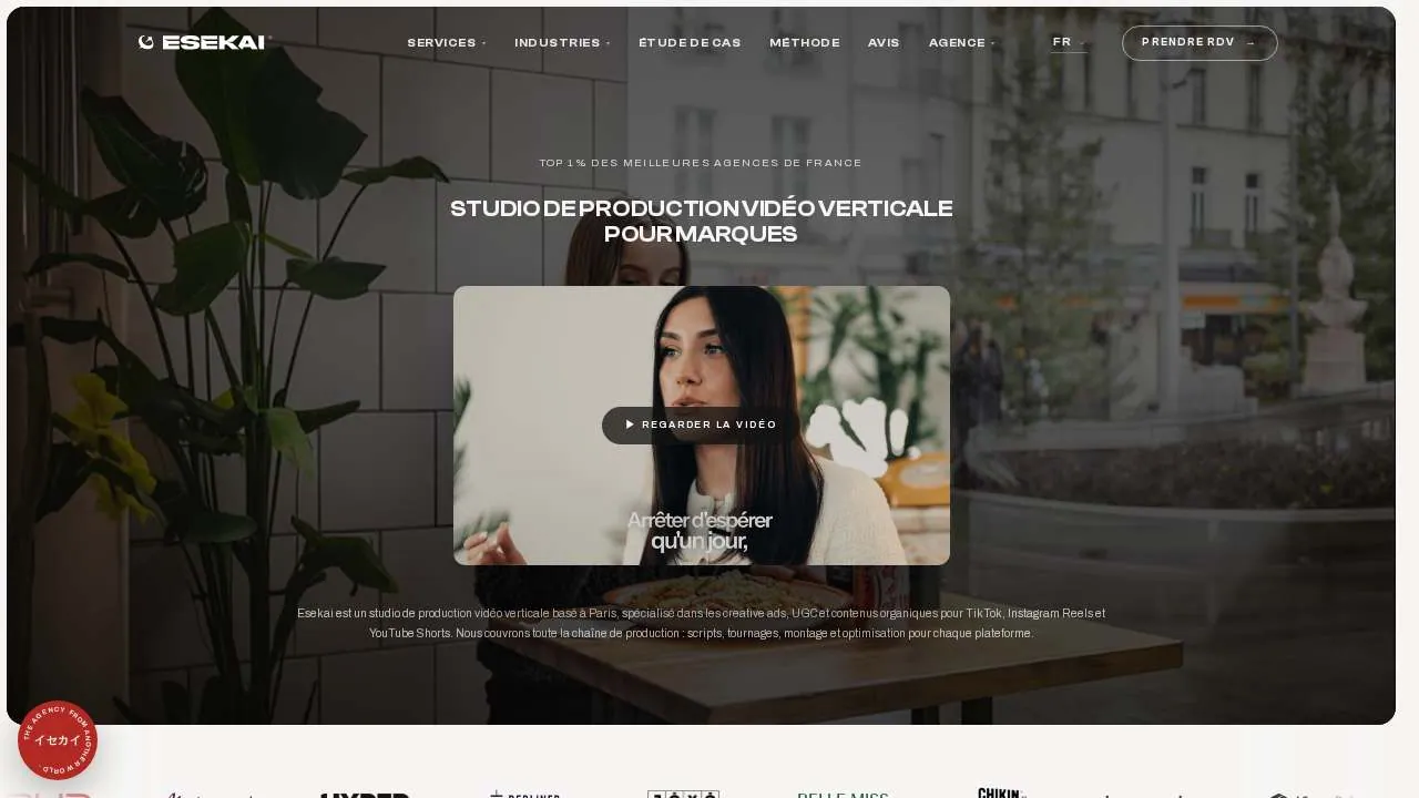 Homepage van de website van de productiestudio voor verticale video Esekai