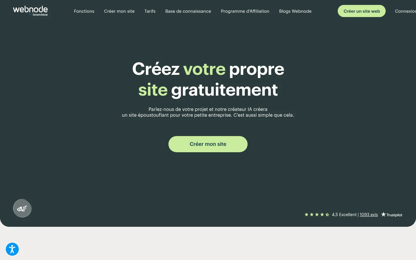 Homepage del software Webnode