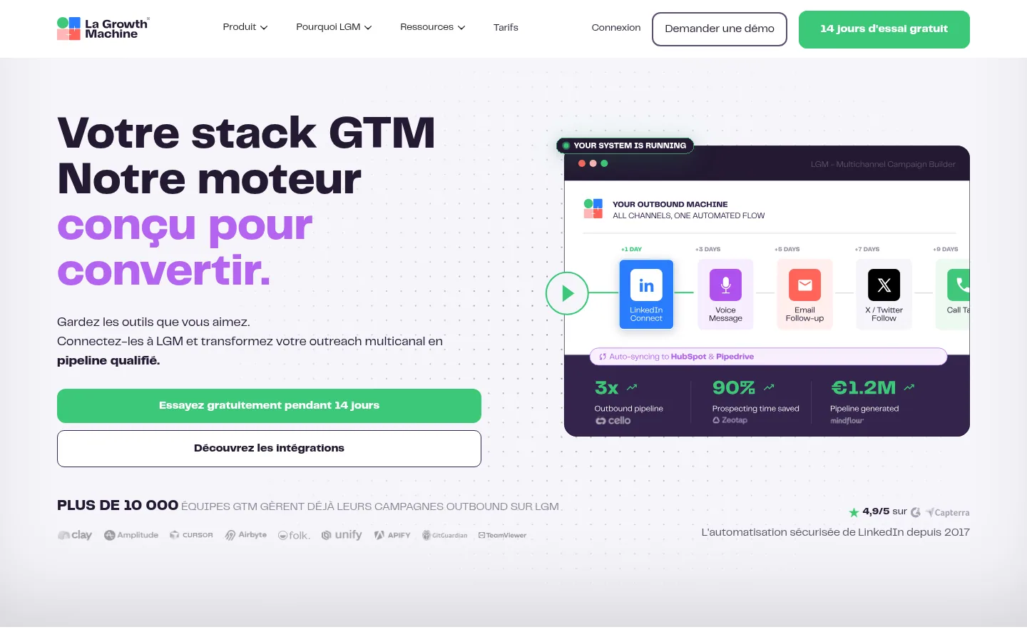 Homepage of the La Growth Machine software