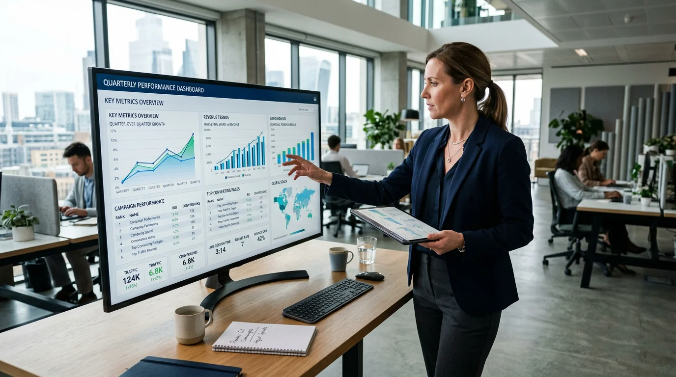 Marketer analysiert die organische Suchperformance in einem Dashboard
