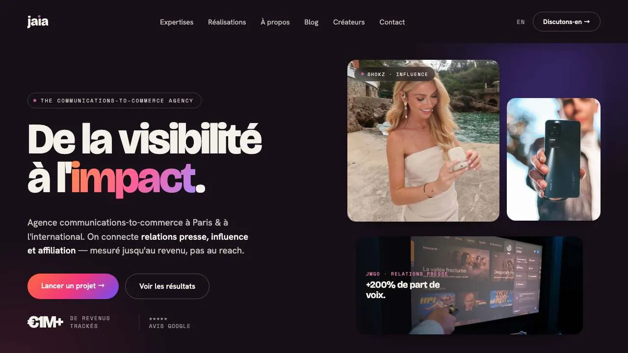 Homepage of the JAIA Global communications to commerce agency website