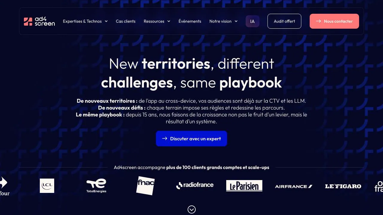 Homepage of the Ad4Screen app marketing agency website