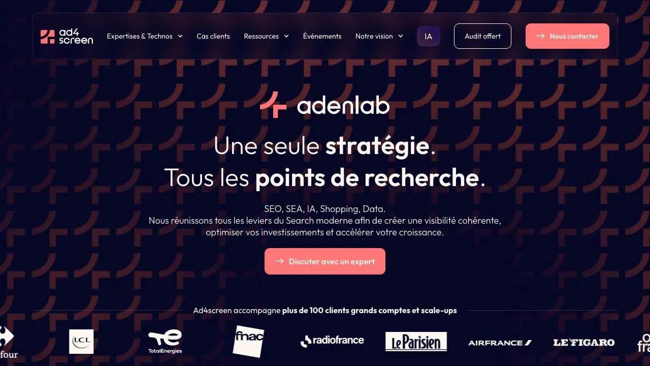 Homepage of the Adenlab search agency website