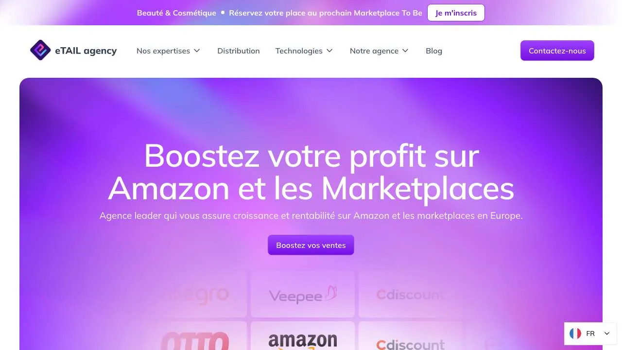 Amazon・マーケットプレイスエージェンシー eTAIL Agency のウェブサイトのトップページ