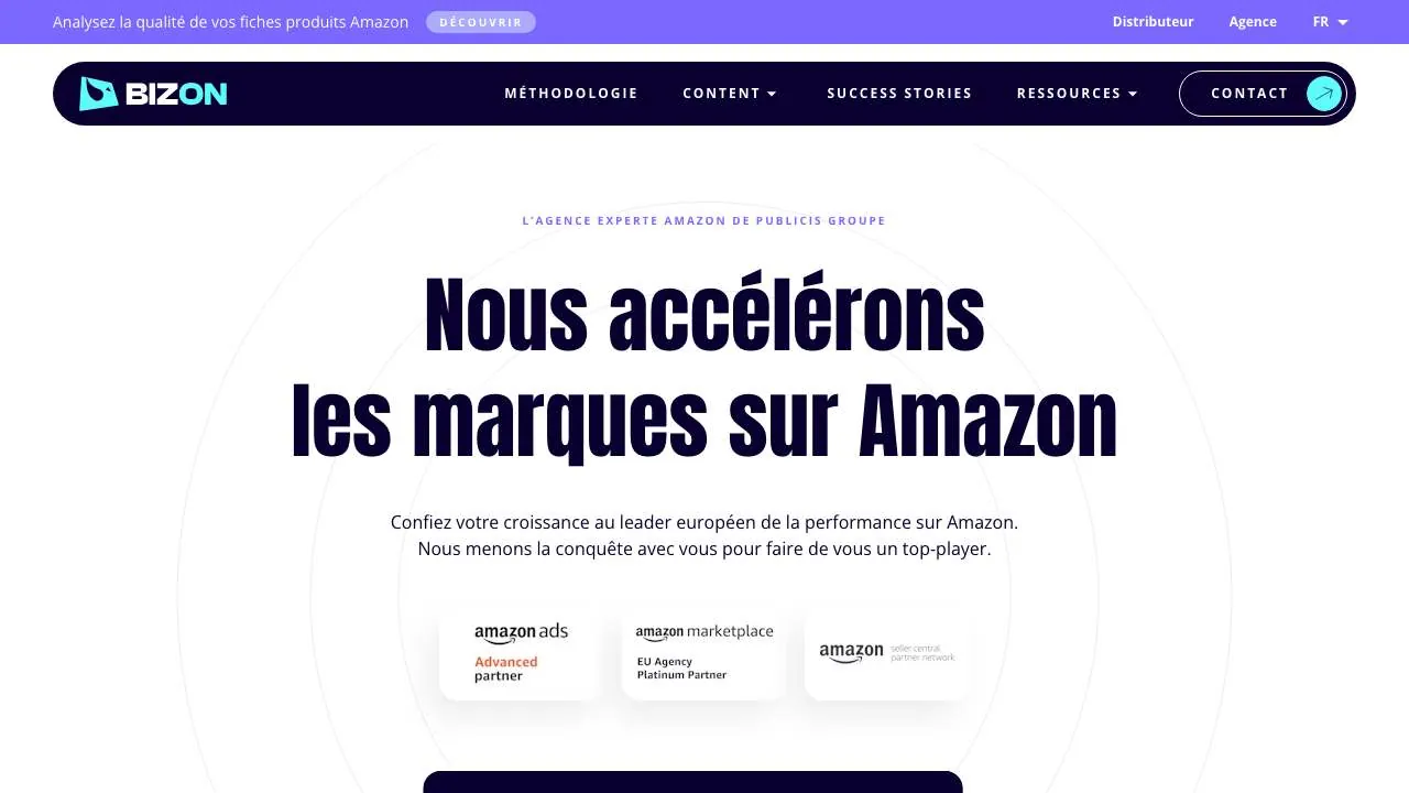 Amazonエージェンシー Bizon のウェブサイトのトップページ