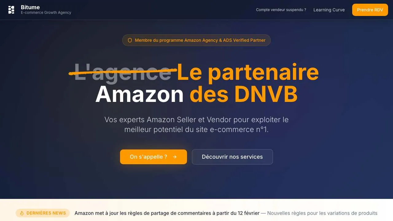 Amazonエージェンシー Bitume のウェブサイトのトップページ