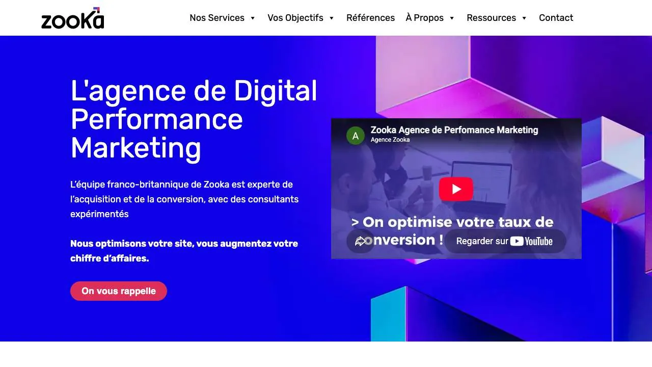 Zookaのデジタルパフォーマンスエージェンシーのウェブサイトのトップページ