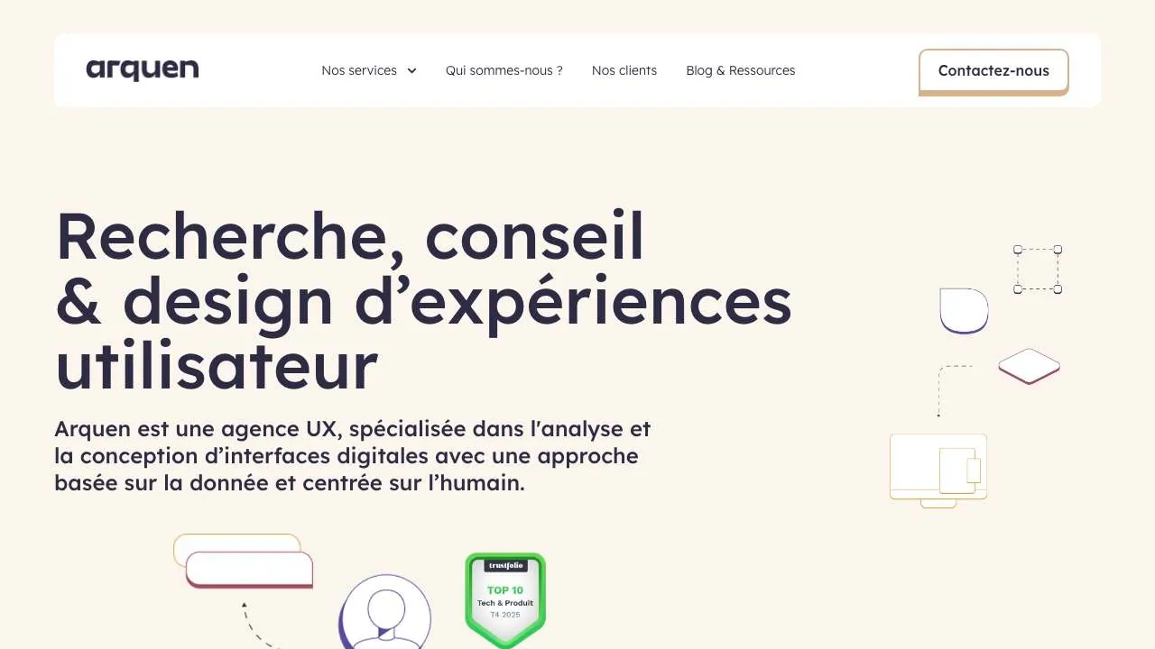 ArquenのUXデザインエージェンシーのウェブサイトのトップページ